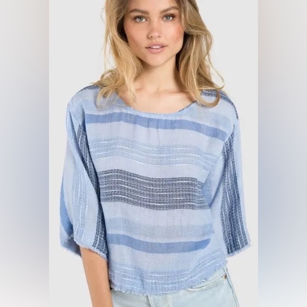 Cloth & Stone Anthropologie Bella Dahl Textured Blue 3/4 Sleeve Top Large